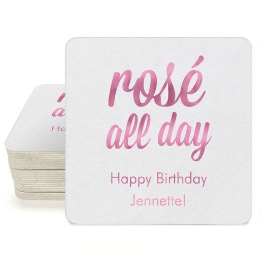 Rosé All Day Square Coasters